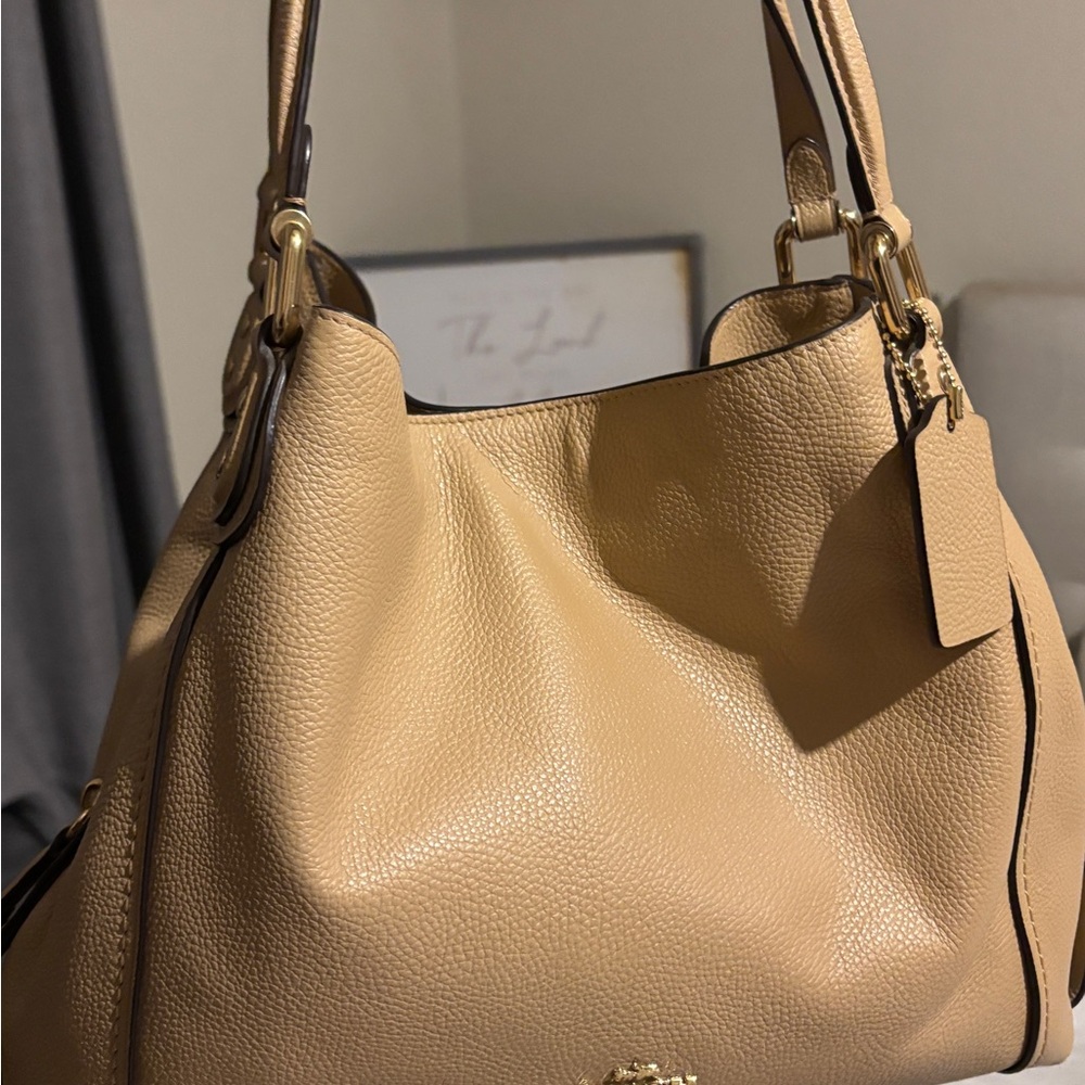 Coach Tan Leather Shoulder Bag with Slouchy Design